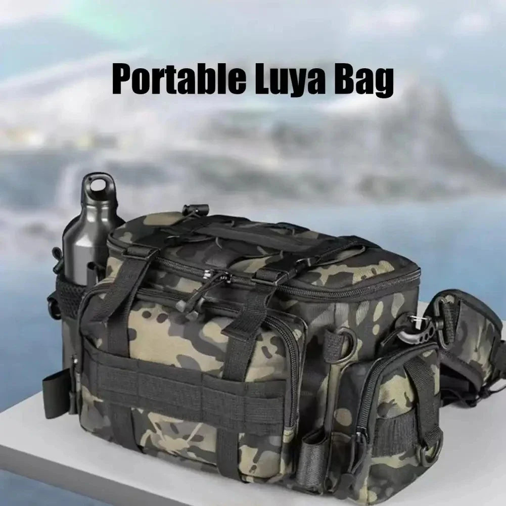 Waterproof Oxford Fishing Tackle Bag - Shoulder Crossbody Rod Holder with Multi-Pocket Storage